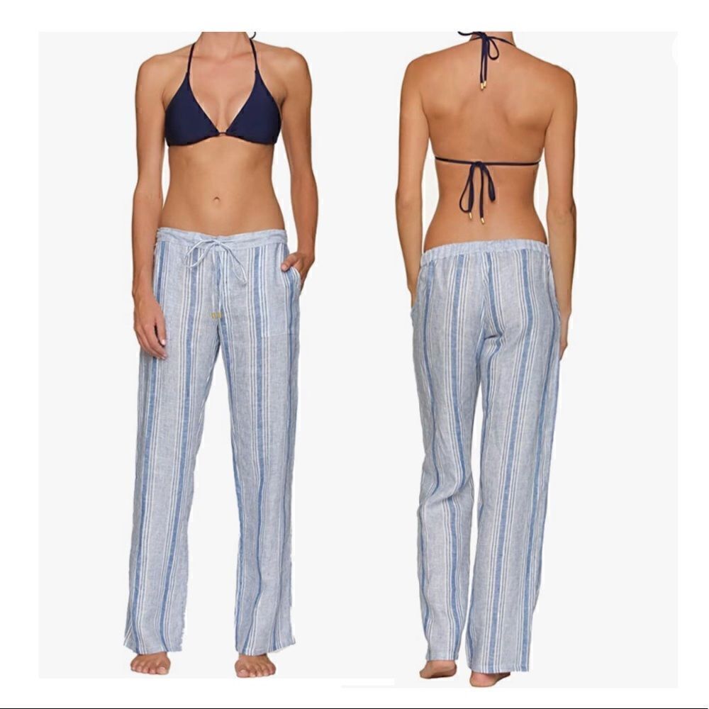 Helen Jon Women's Beach Lounge Pant Navy and White Stripes